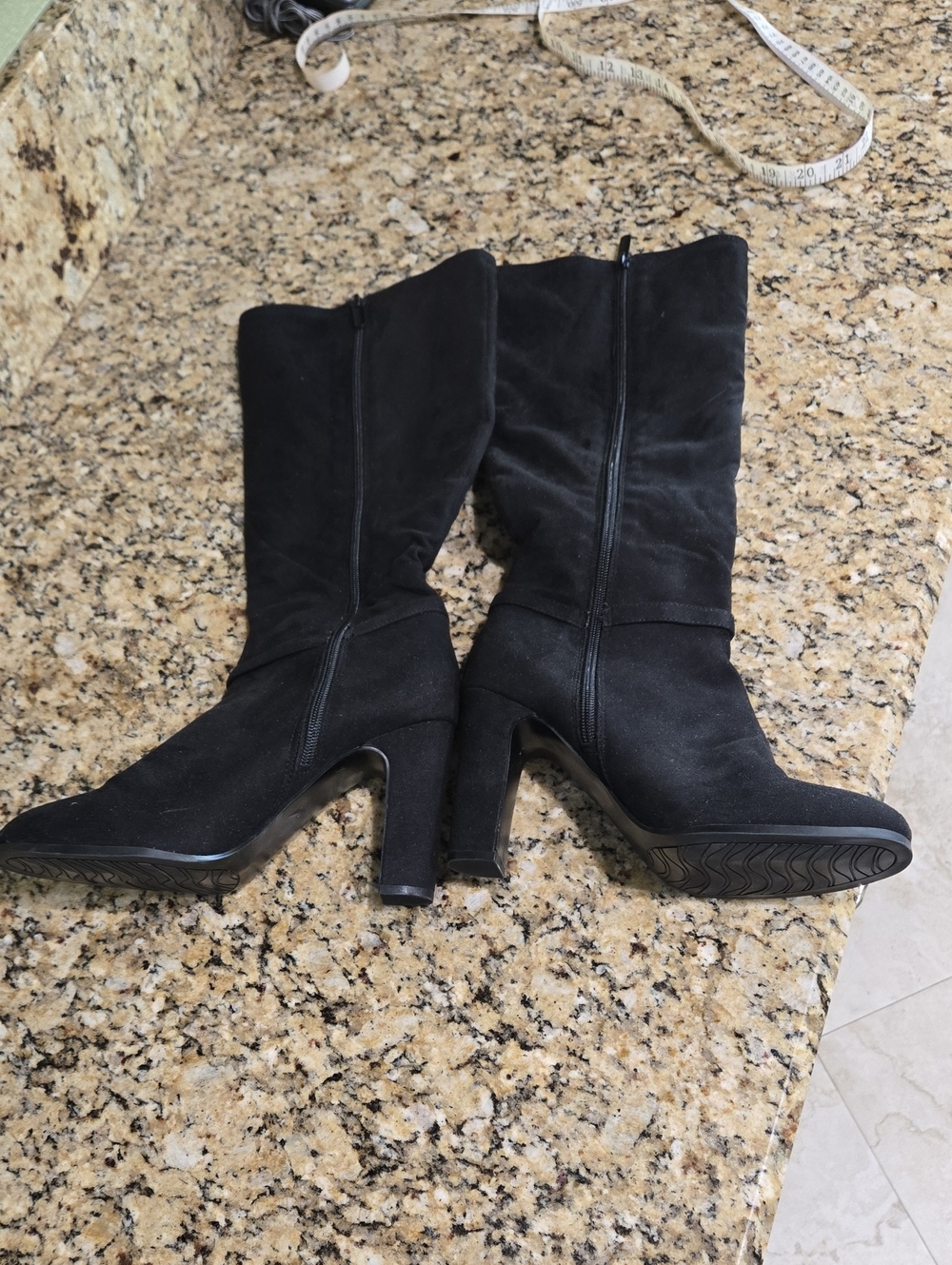 Impo Black Suede Knee-High Block Heel Boots